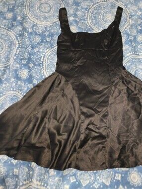 ✨Cider Black Silky Flared Dress with Back Bow Detail — Size S ✨